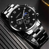 Men's Stainless Steel Quartz Watch Bracelet Set Fashion Round Dial With Printed Logo And Horseshoe Buckle