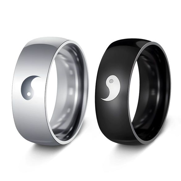 Men's Stainless Steel Ring With Geometric Pattern And Gossip Yin And Yang Fish Design Electroplated