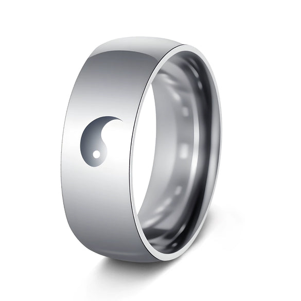 Men's Stainless Steel Ring With Geometric Pattern And Gossip Yin And Yang Fish Design Electroplated