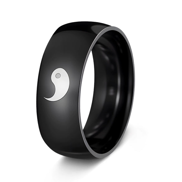 Men's Stainless Steel Ring With Geometric Pattern And Gossip Yin And Yang Fish Design Electroplated
