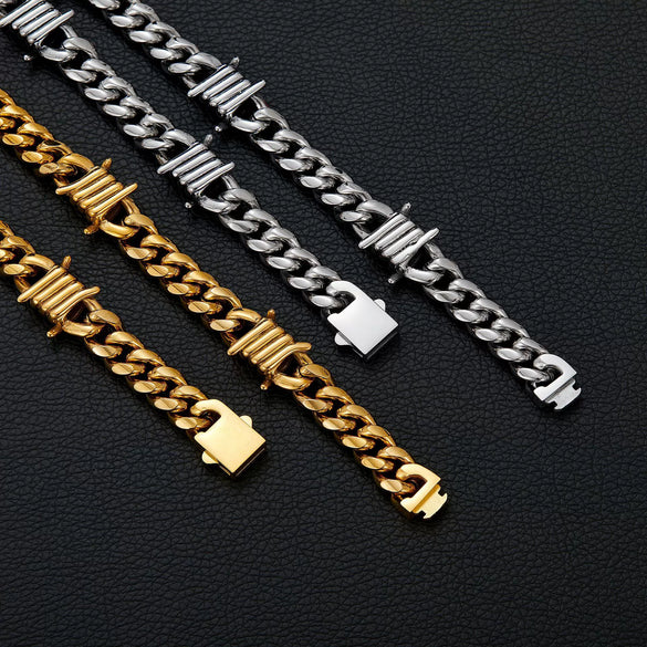 Men's Stainless Steel Short Necklace With Geometric Style Polished Animal And Zodiac Pattern Cuban Chain Design