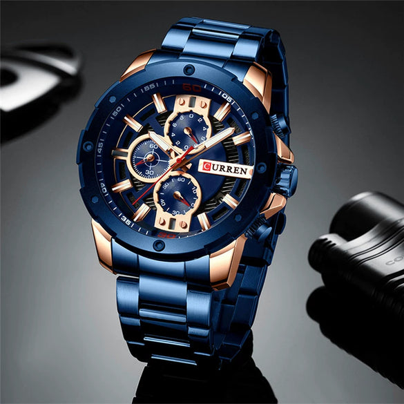 Men's Stainless Steel Strap Casual Round Dial Quartz Calendar Watch