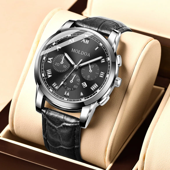 Men's Stainless Steel Waterproof Calendar Luminous Round Watch Fashion