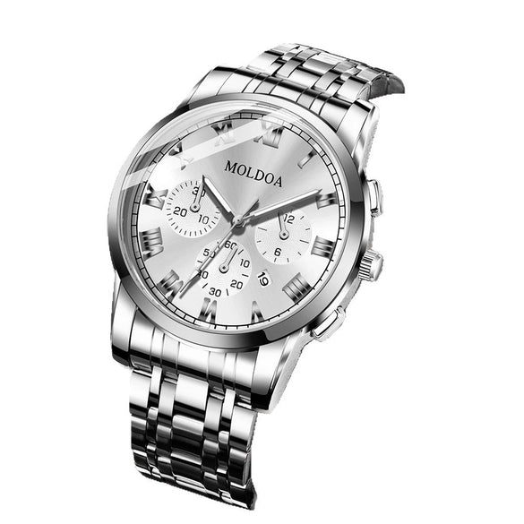 Men's Stainless Steel Waterproof Calendar Luminous Round Watch Fashion