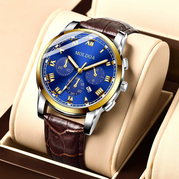 Men's Stainless Steel Waterproof Calendar Luminous Round Watch Fashion
