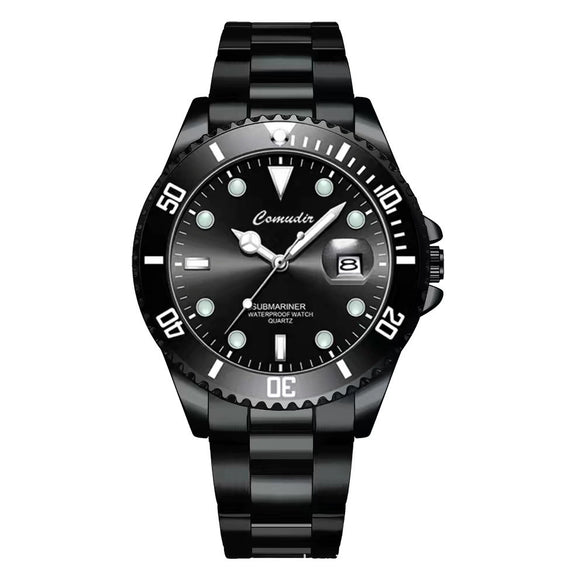 Men's Stainless Steel Waterproof Sports Wristwatch Round Dial Luminous Calendar