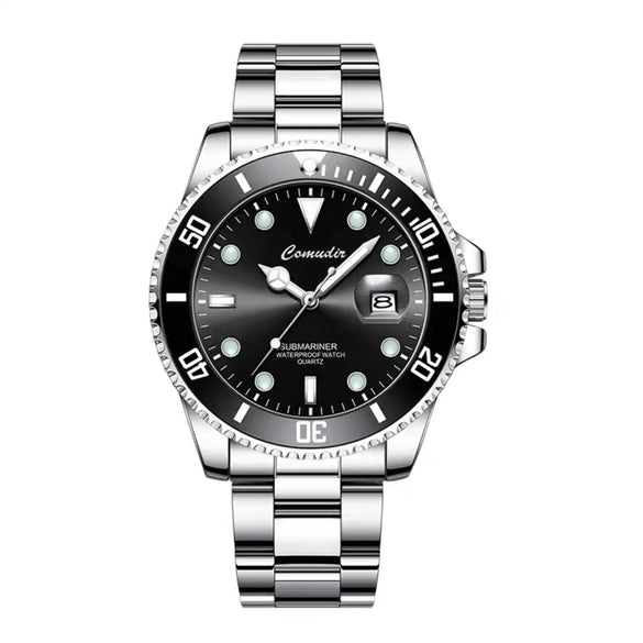 Men's Stainless Steel Waterproof Sports Wristwatch Round Dial Luminous Calendar