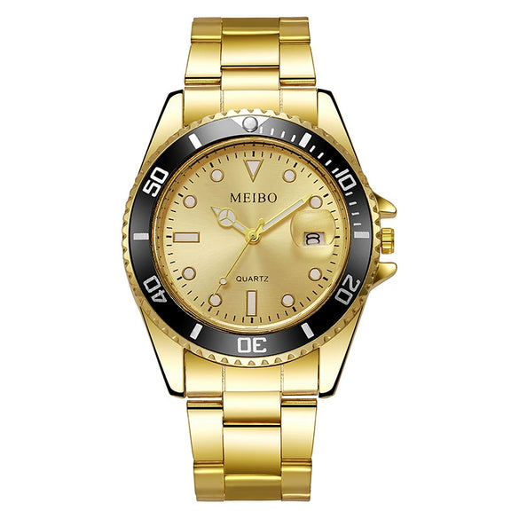 Men's Steel Band Iron Watch With Round Dial Business Style