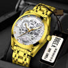 Men's Steel Watch Quartz Movement Waterproof Luminous Hollow Round Dial