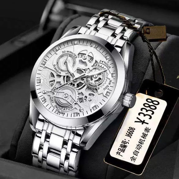 Men's Steel Watch Quartz Movement Waterproof Luminous Hollow Round Dial