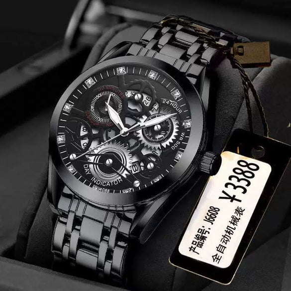 Men's Steel Watch Quartz Movement Waterproof Luminous Hollow Round Dial