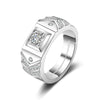 Men's Sterling Silver Adjustable Geometric Ring With Inlaid Zircon Simple Classic Electroplated Jewelry