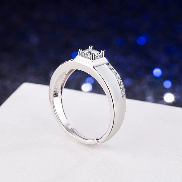 Men's 925 Sterling Silver Geometric Adjustable Ring With Electroplated Finish And Simulated Diamond Luxury Fashion Jewelry