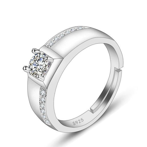 Men's 925 Sterling Silver Geometric Adjustable Ring With Electroplated Finish And Simulated Diamond Luxury Fashion Jewelry