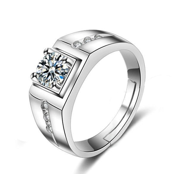 Men's Sterling Silver Geometric Moissanite And Zircon Ring Electroplated Fashion Simulation Diamond Jewelry
