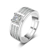 Men's Sterling Silver Geometric Ring With Simulated Diamond Electroplated Adjustable Statement Jewelry