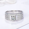 Men's Sterling Silver Geometric Ring With Simulated Diamond Electroplated Adjustable Statement Jewelry