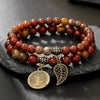 Men's Stone Alloy Geometric Handmade Beaded Bracelet With Life Tree Leaf Pendant