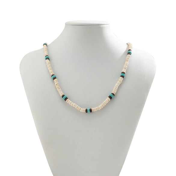 Men's Surfer Wooden Bead Necklace Handmade Geometric Style Coconut Shell Clavicle Chain