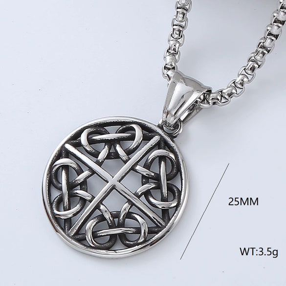 Men's Titanium Steel And Stainless Steel Retro Punk Style Geometric Tree Of Life Round Pendant Necklace Jewelry With Polishing Treatment