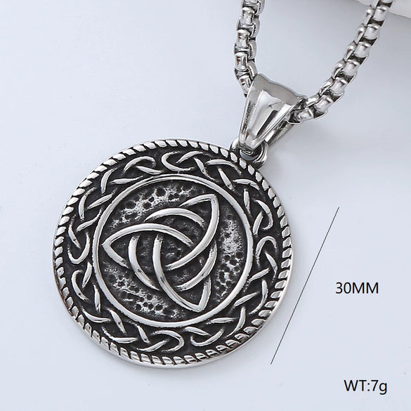 Men's Titanium Steel And Stainless Steel Retro Punk Style Geometric Tree Of Life Round Pendant Necklace Jewelry With Polishing Treatment