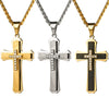 Men's Titanium Steel Cross Pendant Necklace With Diamondset Detail And Layered Pearlstyle Chain Punk Fashion Jewelry