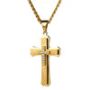 Men's Titanium Steel Cross Pendant Necklace With Diamondset Detail And Layered Pearlstyle Chain Punk Fashion Jewelry