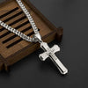 Men's Titanium Steel Cross Pendant Necklace With Diamondset Detail And Layered Pearlstyle Chain Punk Fashion Jewelry