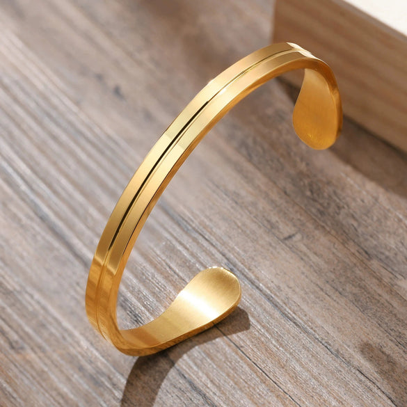 Men's Titanium Steel Cshaped Open Geometric Groove Electroplated Bracelet