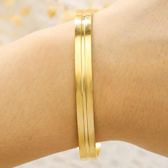 Men's Titanium Steel Cshaped Open Geometric Groove Electroplated Bracelet