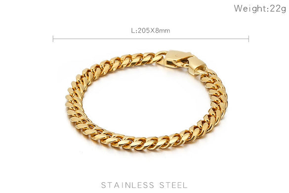 Men's Titanium Steel Cuban Chain Bracelet Necklace Single Sided Polished Sand Finish Geometric Minimalist Electroplated Jewelry