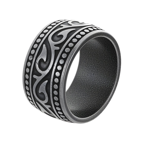Men's Titanium Steel Geometric Distressed Wide Ring Jewelry