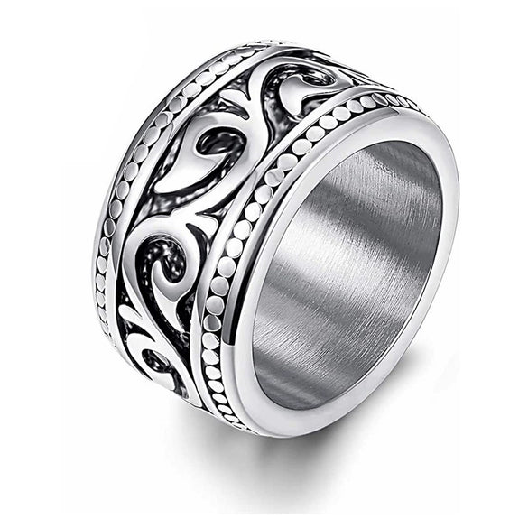 Men's Titanium Steel Geometric Distressed Wide Ring Jewelry