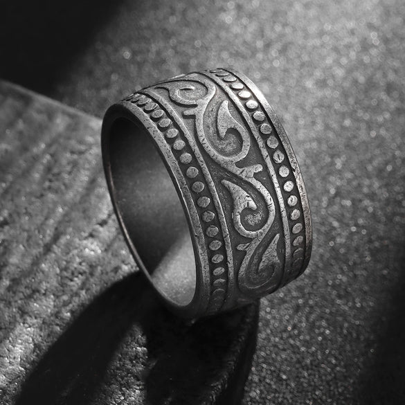 Men's Titanium Steel Geometric Distressed Wide Ring Jewelry