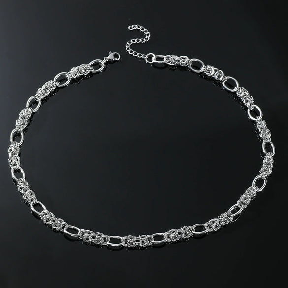 Men's Titanium Steel Geometric Handmade Multiring Buckle Cuban Chain Necklace With Polishing
