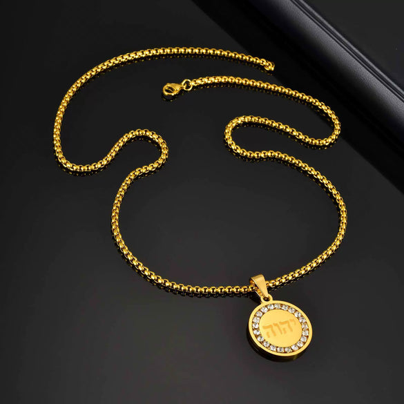 Men's Titanium Steel Geometric Medallion Pendant Necklace With Polish Finish And Regular Chain