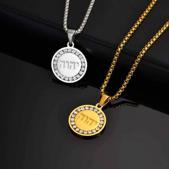Men's Titanium Steel Geometric Medallion Pendant Necklace With Polish Finish And Regular Chain