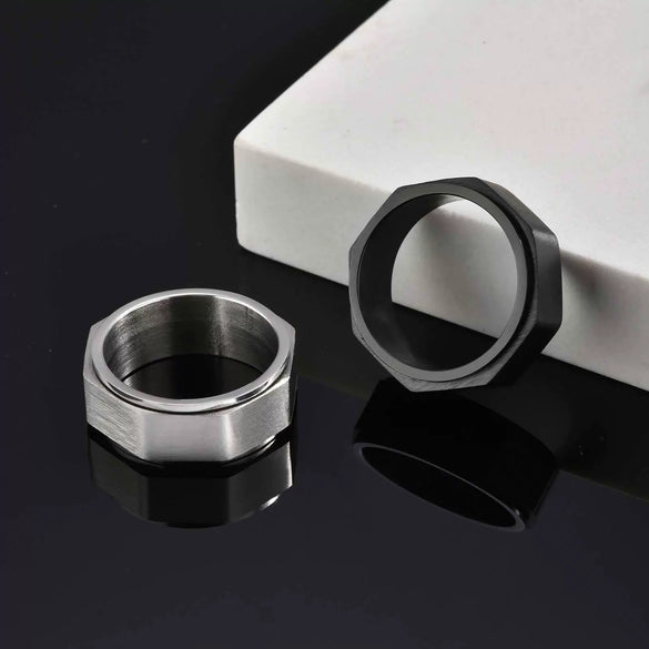 Men's Titanium Steel Geometric Octagonal Nut Rotatable Ring Brushed And Simple Style