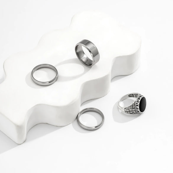 Men's Titanium Steel Geometric Oil Drop Ring Set