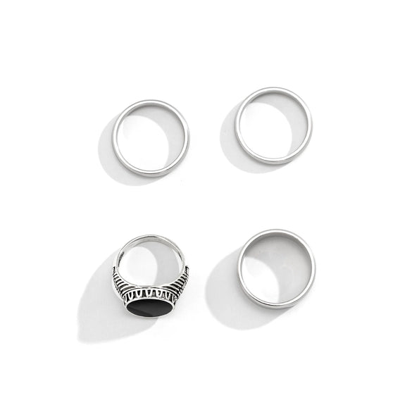 Men's Titanium Steel Geometric Oil Drop Ring Set