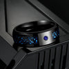 Men's Titanium Steel Geometric Pattern Ring With Blue Carbon Fiber And Diamond Design Electroplated