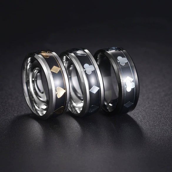 Men's Titanium Steel Geometric Poker Style Dripping Oil Ring