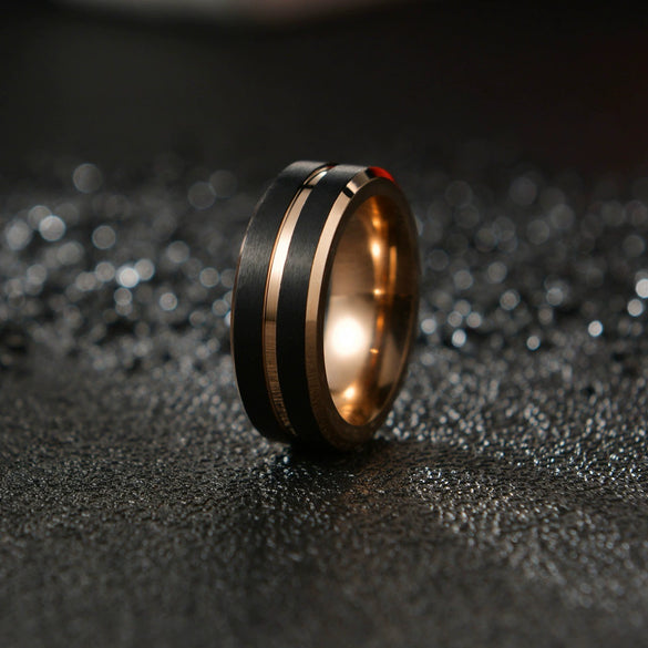 Men's Titanium Steel Geometric Ring Electroplated Twocolor Rose Gold Black