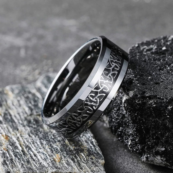 Men's Titanium Steel Ring With Geometric Pattern And Dripping Oil Treatment