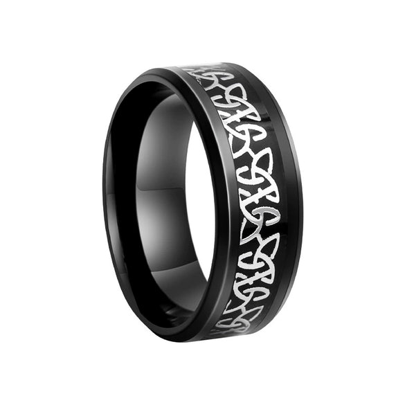Men's Titanium Steel Ring With Geometric Pattern And Dripping Oil Treatment