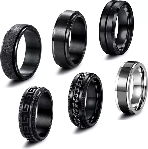 Men's Titanium Steel Rotating Decompression Ring Geometric Black Mysterious Style Electroplated