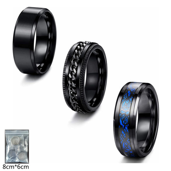 Men's Titanium Steel Rotating Ring With Geometric Pattern For Black Suit Electroplated