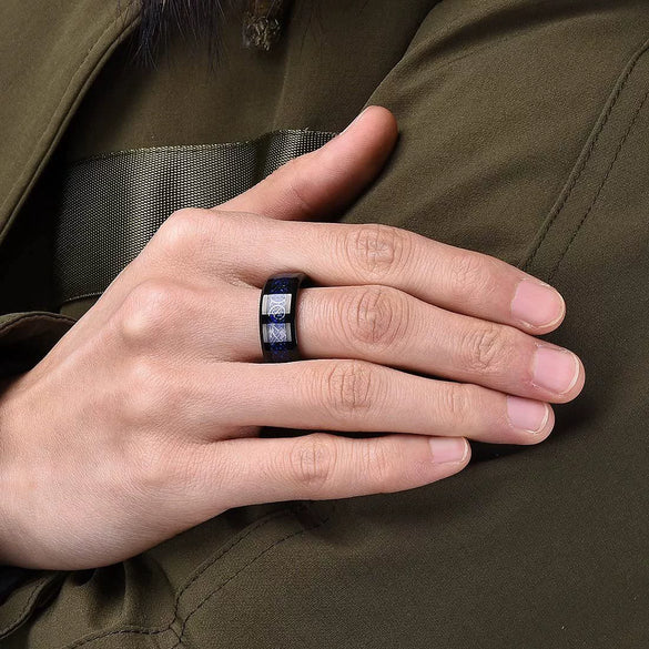 Men's Titanium Steel Rotating Ring With Geometric Pattern For Black Suit Electroplated