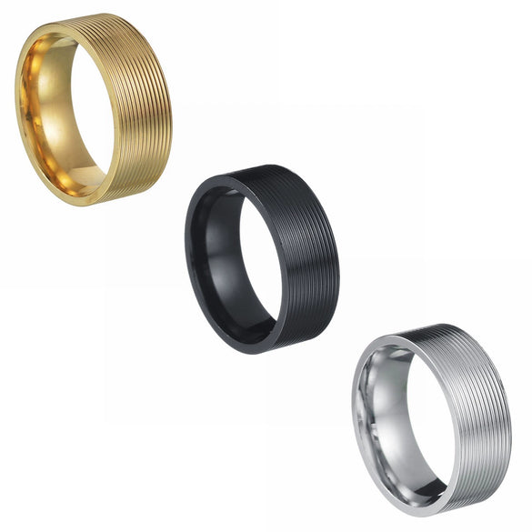 Men's Titanium Steel Threaded Geometric Ring With Vacuum Electroplating