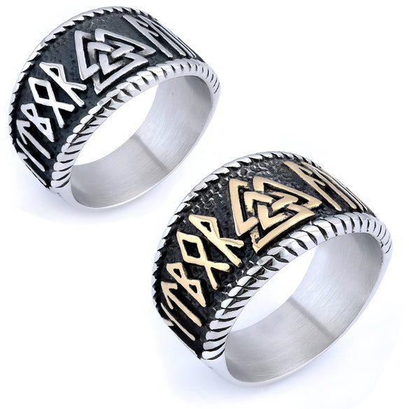 Men's Titanium Steel Viking Warrior Ring With Nordic Myth And Rune Apply Oil Design